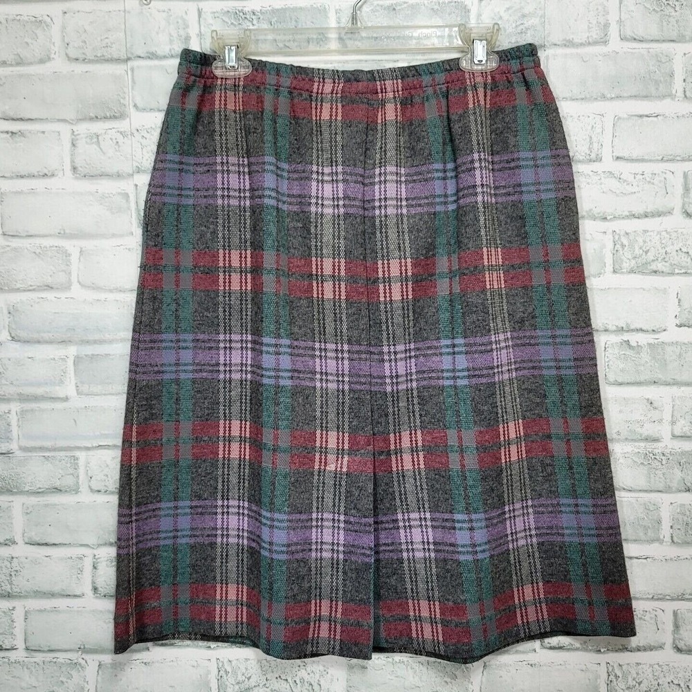 Wardrobe Maker Vintage 70s Plaid A-Line Skirt USA Elastic Waist Academia - Picture 3 of 7